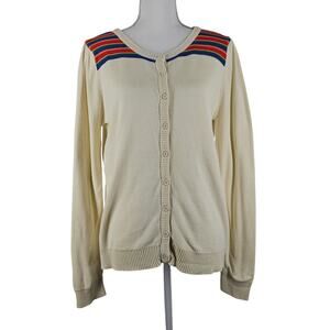 Modcloth Cream Cardigan with Red and Blue Stripes